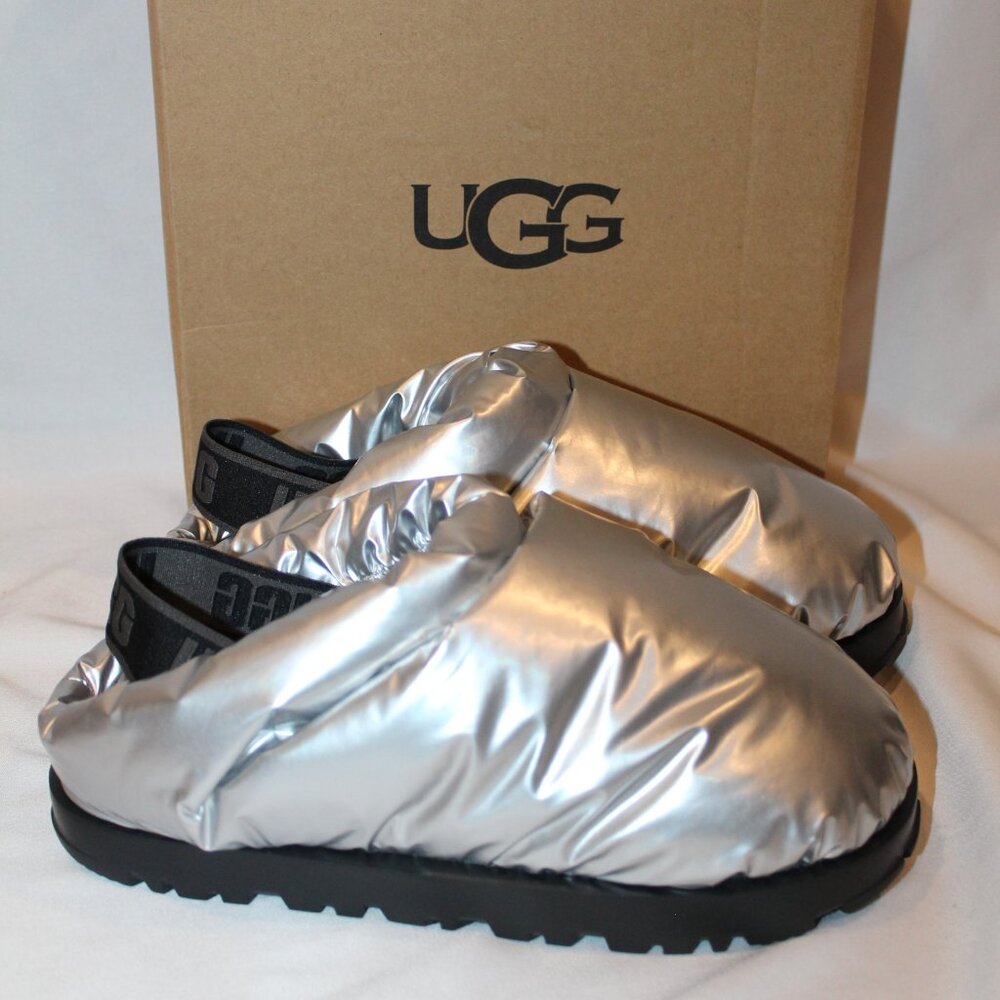 UGG Silver Puff Slide Slippers